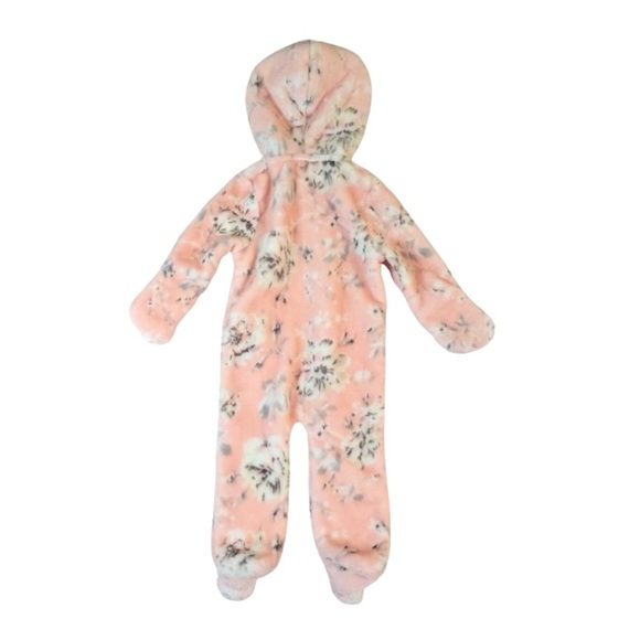 Laura Ashley Baby Girl Floral plush Hooded Coveralls Suit Pink 0-3M - Picture 2 of 3